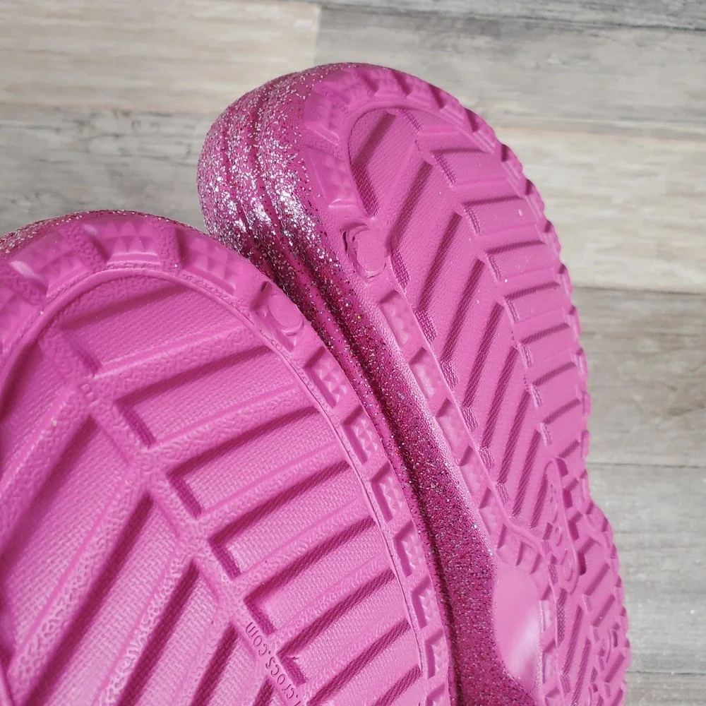 Crocs Classic Lined‎ Glitter Kids Clogs Sz 6 Fuchsia Fun Slingback Sandals